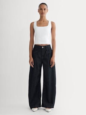 Everlane The Gardener Pull-On Jean Dark Indigo Size 25R Barrel Baggy NWOT